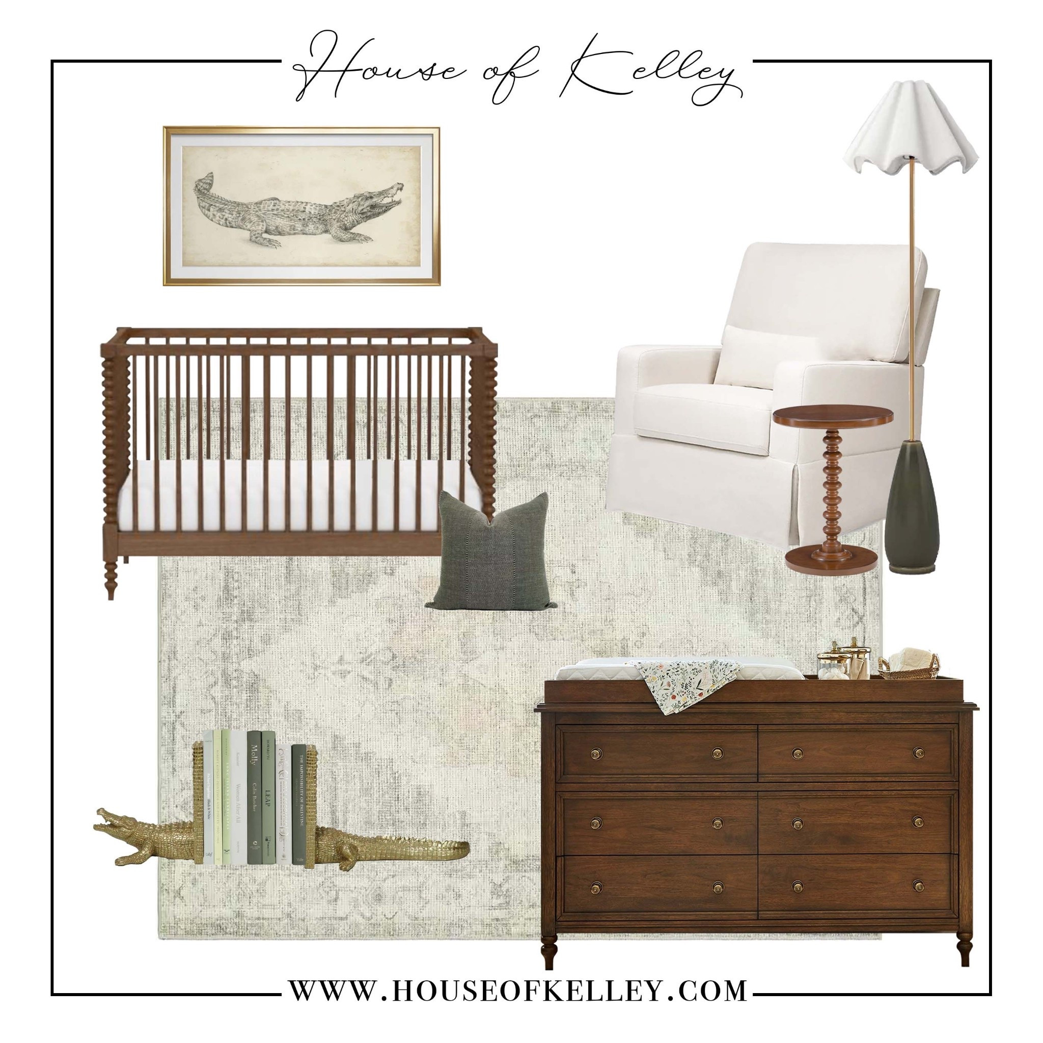 Baby boy nursery, alligator nursery, crocodile nursery, baby room, green nursery, green rug, nursery area rug, nursery rocking chair, green rocking chair, gingham chair, nursery ottoman, wood furniture, kids furniture, nursery furniture, green pillow, nursery glider, nursery inspo, baby furniture, baby crib, wooden crib, baby dresser, changing table, wooden baby furniture, wood crib, pottery barn crib, pottery barn furniture, Jenny Lind, pbkids, wood dresser, alligator rug, crocodile rug, gator, throw pillow, nursery lighting, Etsy pillows, wayfair art, nursery wall art, boy wall art, alligator art, crocodile art, pottery barn kids, boy room, boy pillows, wooden side table, small side table.

#LTKHome #LTKBaby #LTKBump