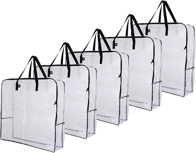 VENO 5 Pack Over-Sized Clear Organizer Storage Bag W/ Strong Handles and Zippers for College, Mov... | Amazon (US)