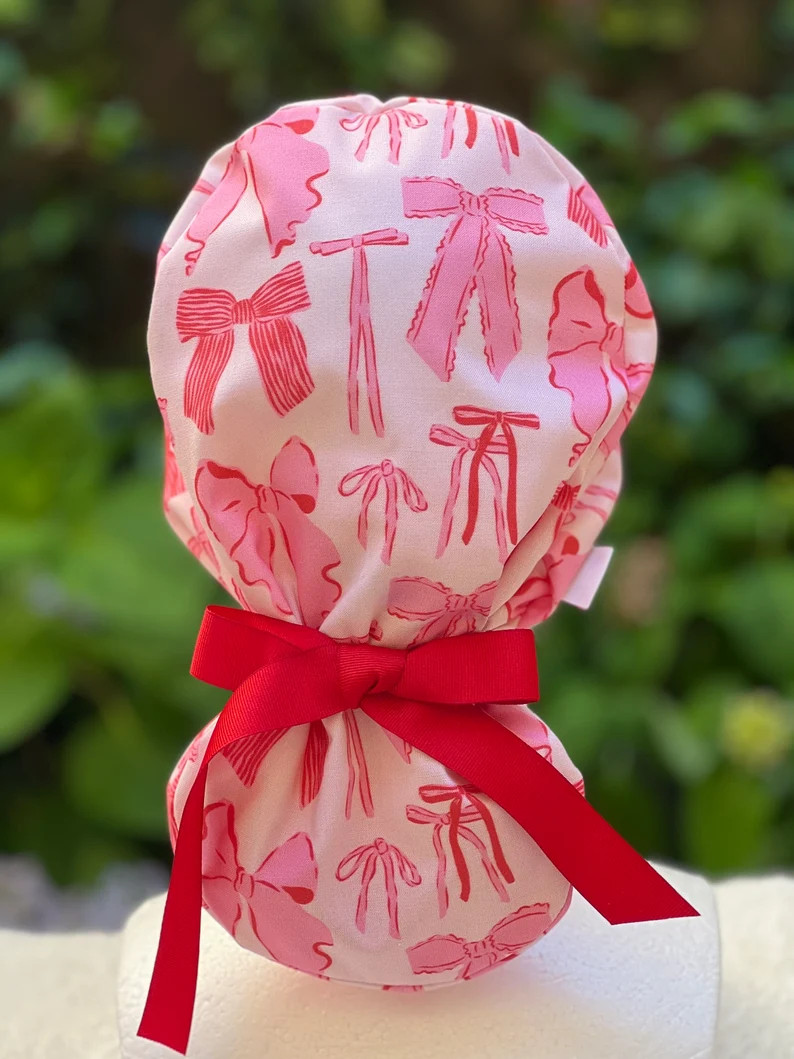 Bows Cotton Ponytail Scrub Cap, Satin Lined Nurse Cap | Etsy (Global)