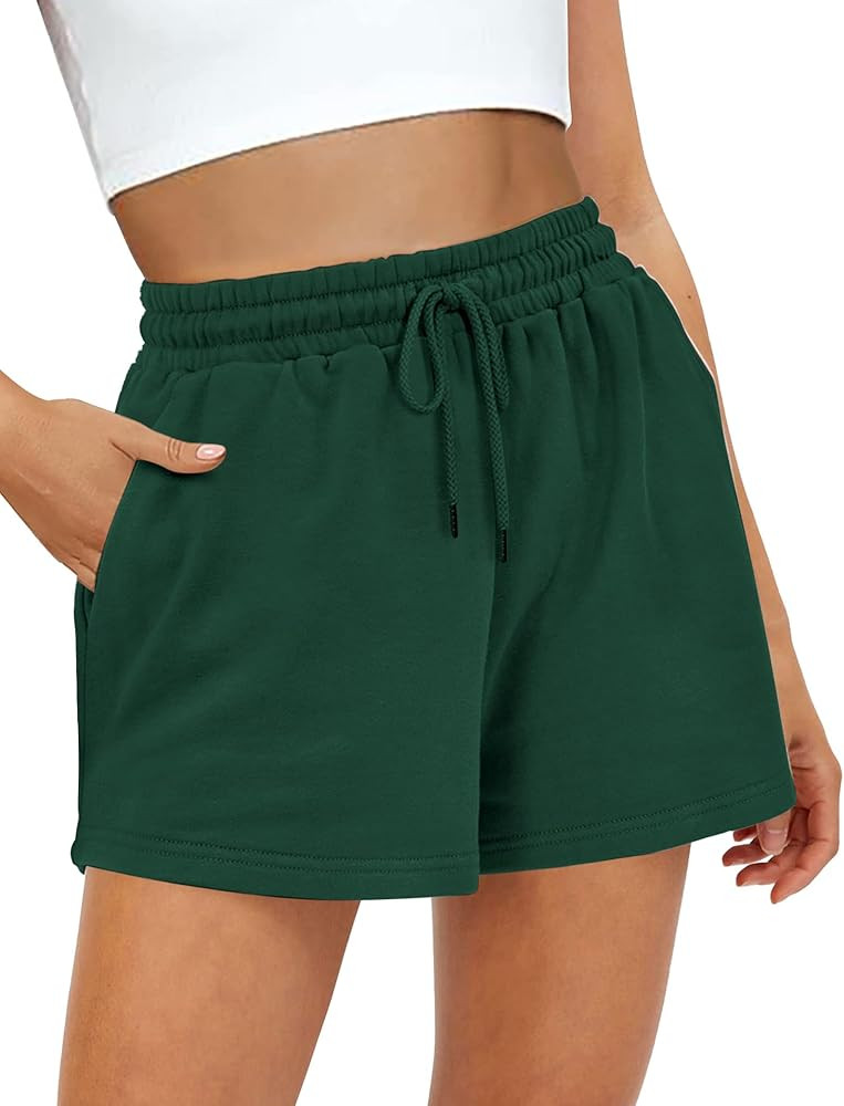Womens Sweat Shorts, Summer Lounge Cotton Drawstring Shorts with Pockets Athletic Running Active ... | Amazon (US)