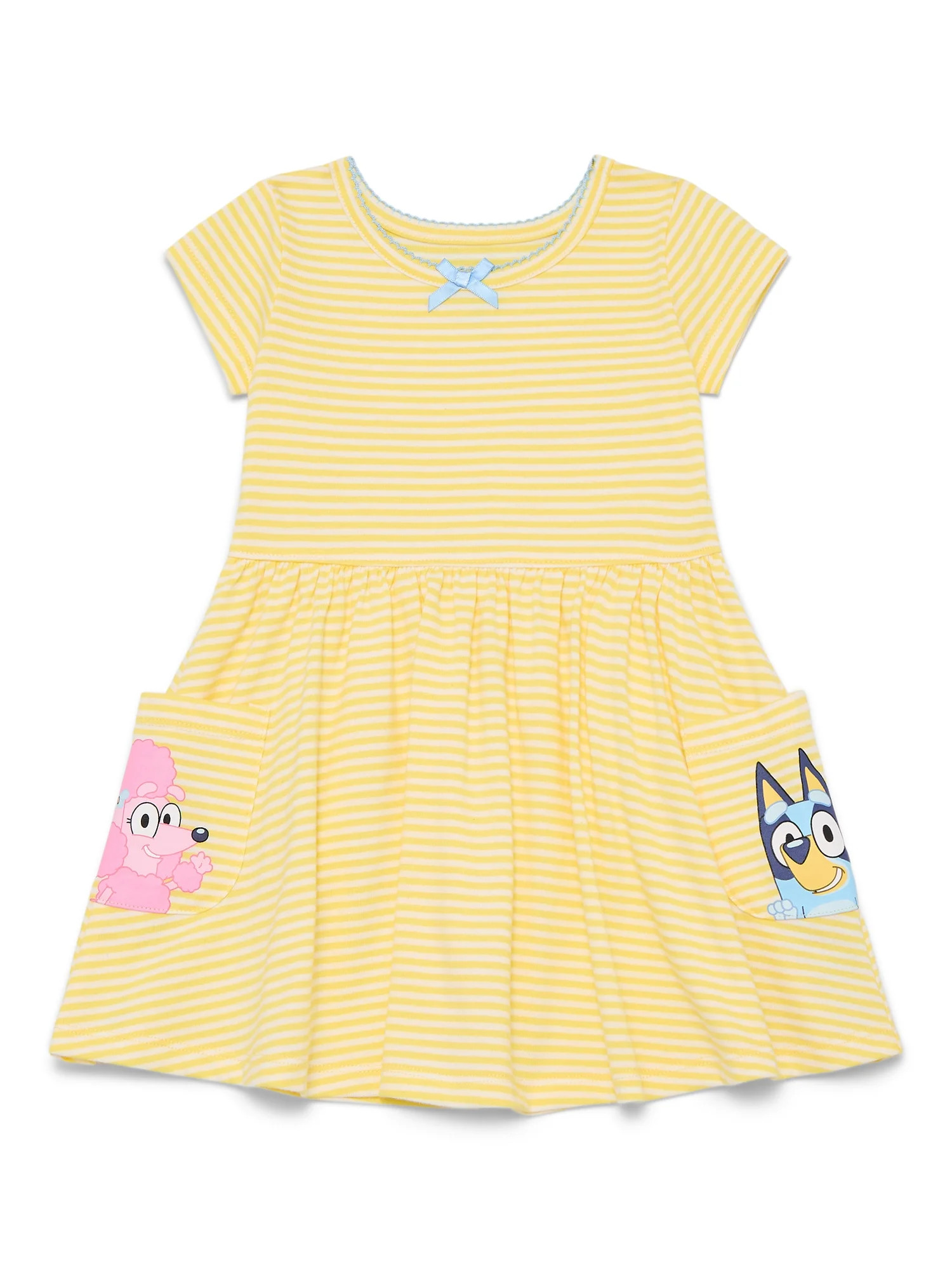 Bluey Toddler Girls Short Sleeve Striped Dress with Graphic Pockets, Sizes 12M-5T | Walmart (US)
