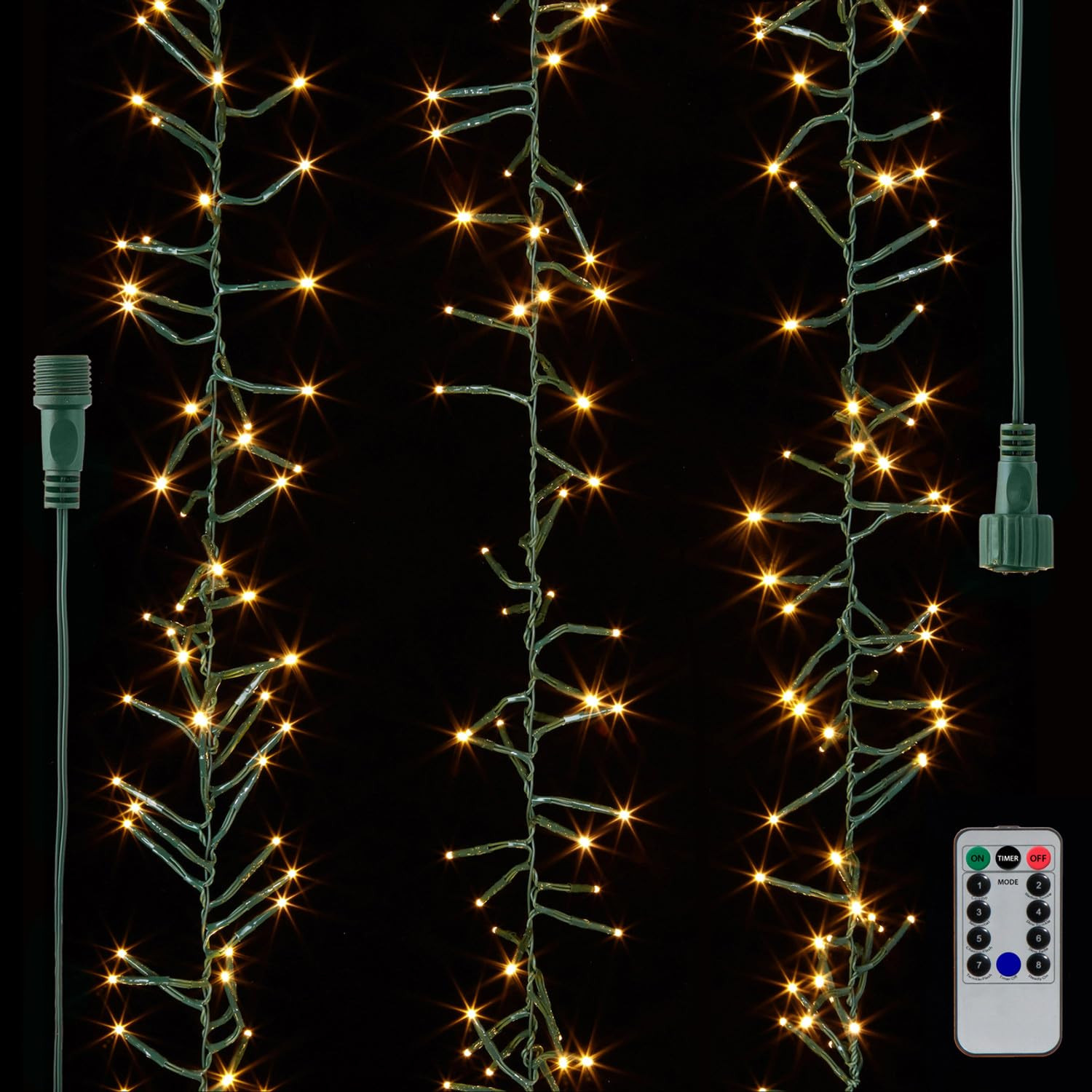 49.5' Connectable Cluster Light Garland with 1,500 Warm White LED Lights on Green Wire | Amazon (US)