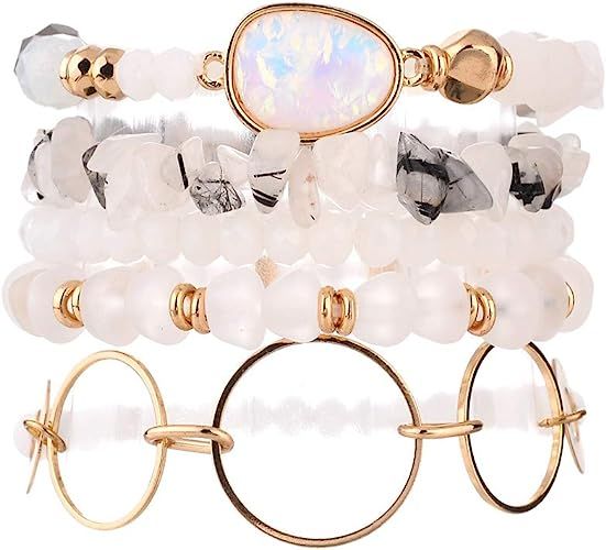 CHOGLE Fashion Multiple Layers Stacked Bracelets Set- Natrural Stone Glass Beaded Strand Bracelet... | Amazon (US)