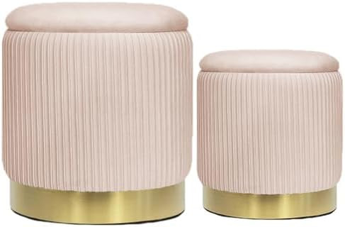 2BYF Round Ottoman with Storage Set of 2 Upholstered Velvet Vanity Stool for Living Room Storage ... | Amazon (US)