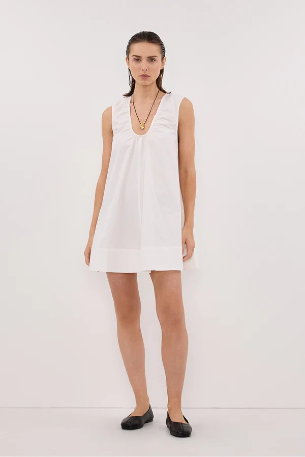 GABBY WHITE COTTON MINI DRESS | DISSH