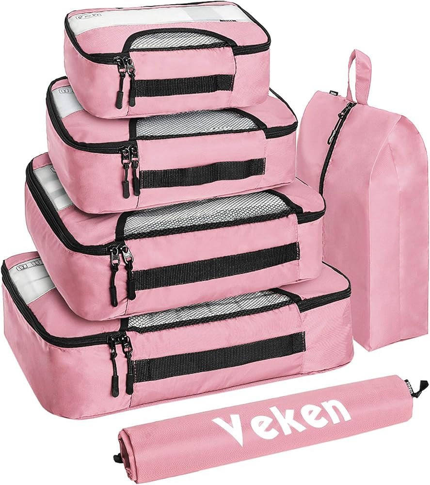 Veken 6 Set Packing Cubes, Travel Luggage Organizers with Laundry Bag & Shoe Bag (Blue) | Amazon (US)
