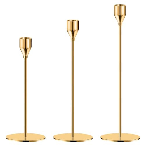 Candlestick Holders Gold Candle Stick Candle Holder Tall Taper Candle Holder for Home Decor, Wedding, Dinning, Party, Anniversary, Fits 3/4 Inch Thick Candle&Led Candles (Pink Golden-3Pack) | Amazon (US)