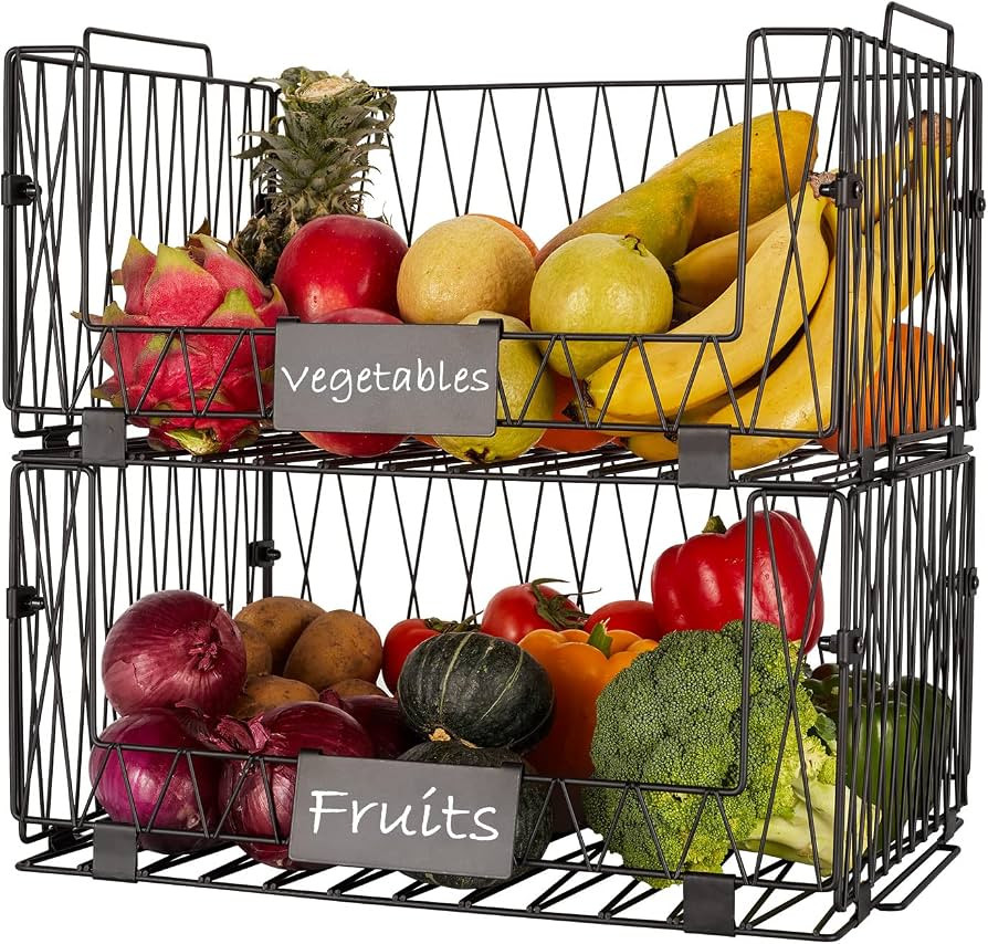 2 PACK XXL Stackable Wire Baskets for Pantry Organization and Storage | Amazon (US)