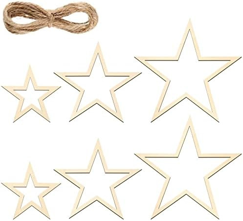 6 Pieces Wooden Star Cutouts Hanging Ornaments Christmas Wooden Star Ornaments Christmas Wooden C... | Amazon (US)