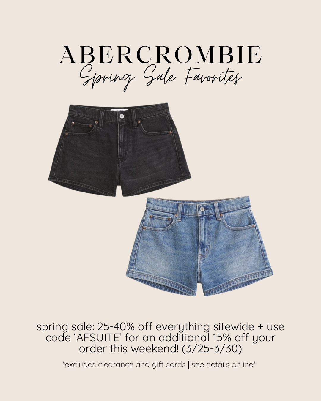 new shorts for spring & summer ☀️ @abercrombie 

The Abercrombie Spring Sale is happening now 🛍️
➔ 25-40% off EVERYTHING sitewide
➔ + an additional 15% off with code SUITEAF

*Sale runs 3/25-3/30
*Valid in US & CA Only
*Excludes clearance + gift cards
*See additional details online

#LTKootd #LTKSaleAlert #LTKPetite