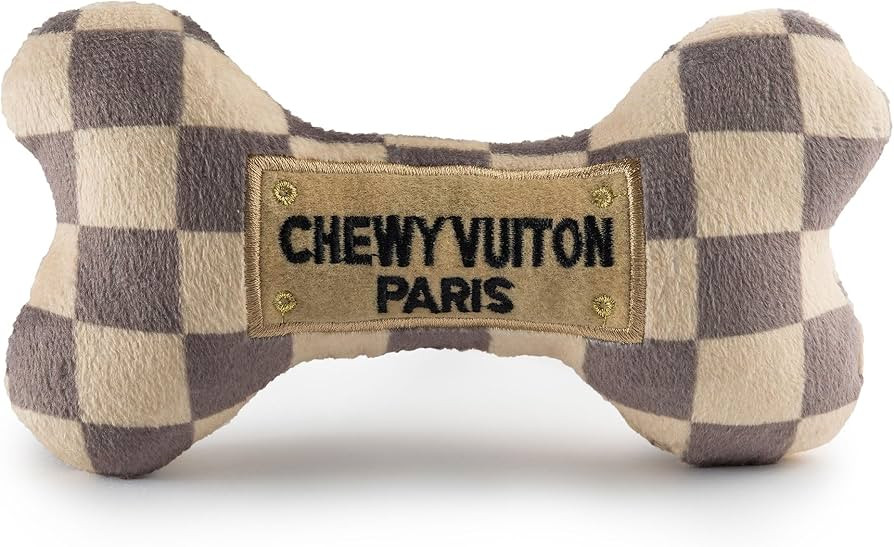 Haute Diggity Dog Checker Chewy Vuiton Bone, Plush Designer Dog Toys with Interactive Squeaker, S... | Amazon (US)
