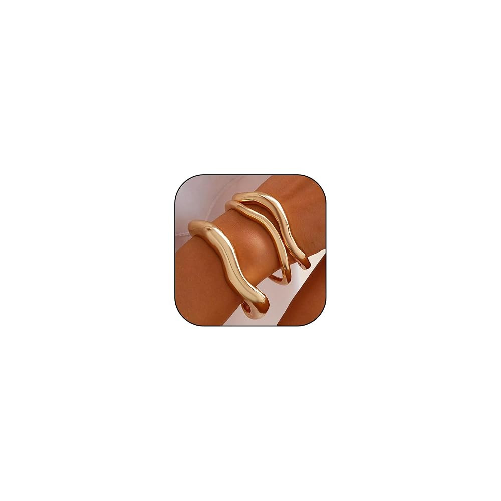 YANCHUN Gold Bangles for Women Chunky Cuff Bracelets Stack Non Tarnish Silver Gold Jewelry Access... | Amazon (US)