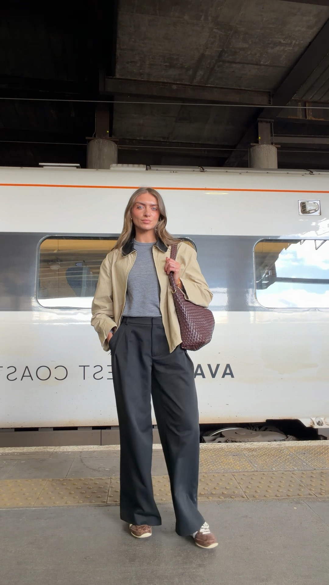 Outfit of the day 
Older mango jacket but same jacket, different colour via Brand Alley and then similar style on ASOS
Small in the Uniqlo jumper
6 in the ASOS trousers
Adidas Japan trainers
Dune bag large size in burgundy 