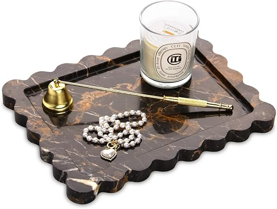Scalloped Marble Decorative Tray,Luxury Natural Stone Bathroom Vanity Tray, Dresser Top Perfume C... | Amazon (US)