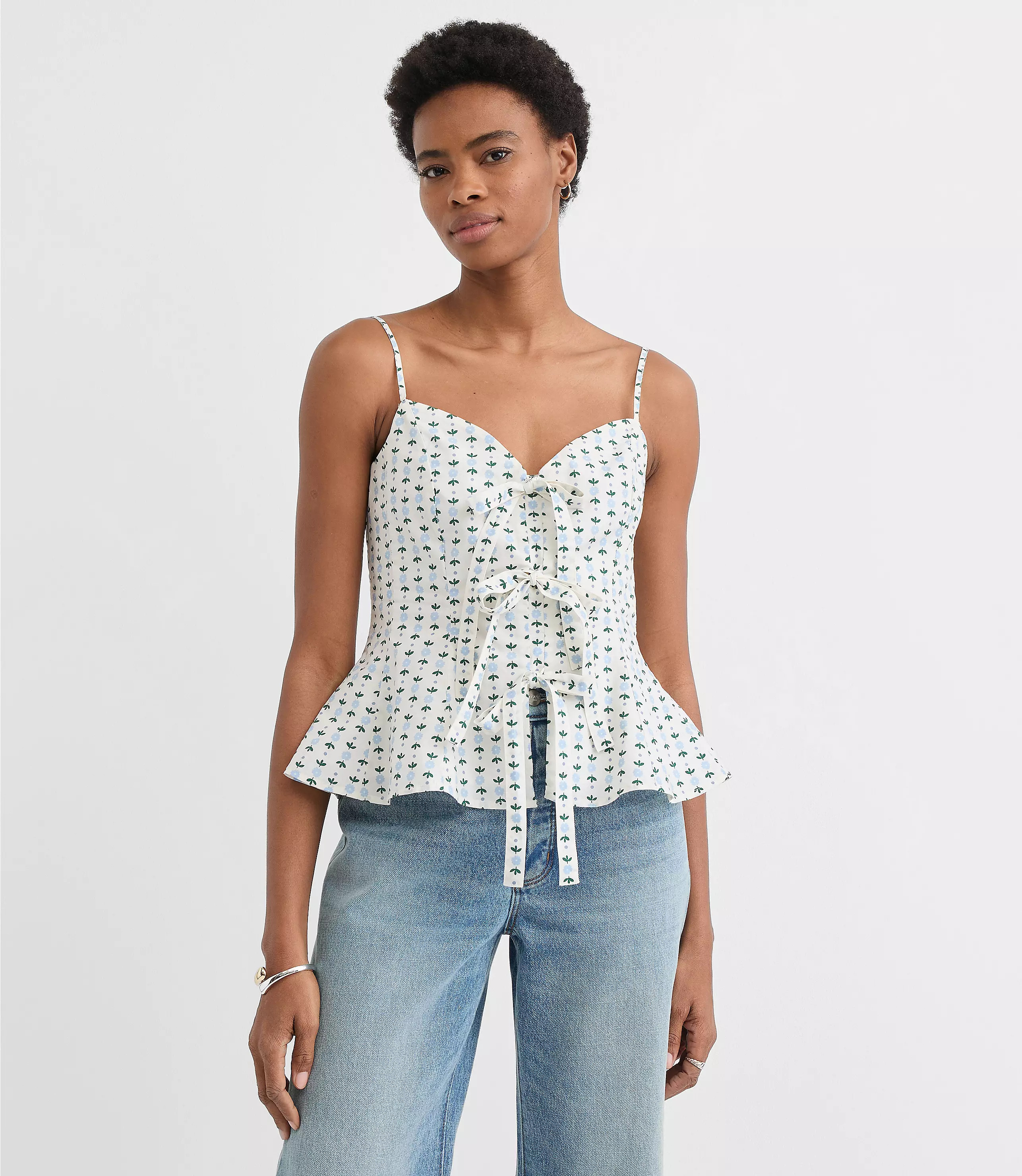 Floral Poplin Bow Peplum Cami | LOFT
