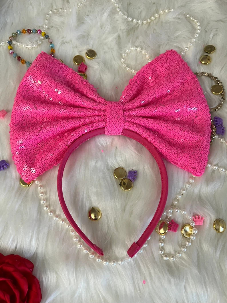 Neon Pink Hair Bow With Sequin Headband - Etsy | Etsy (US)