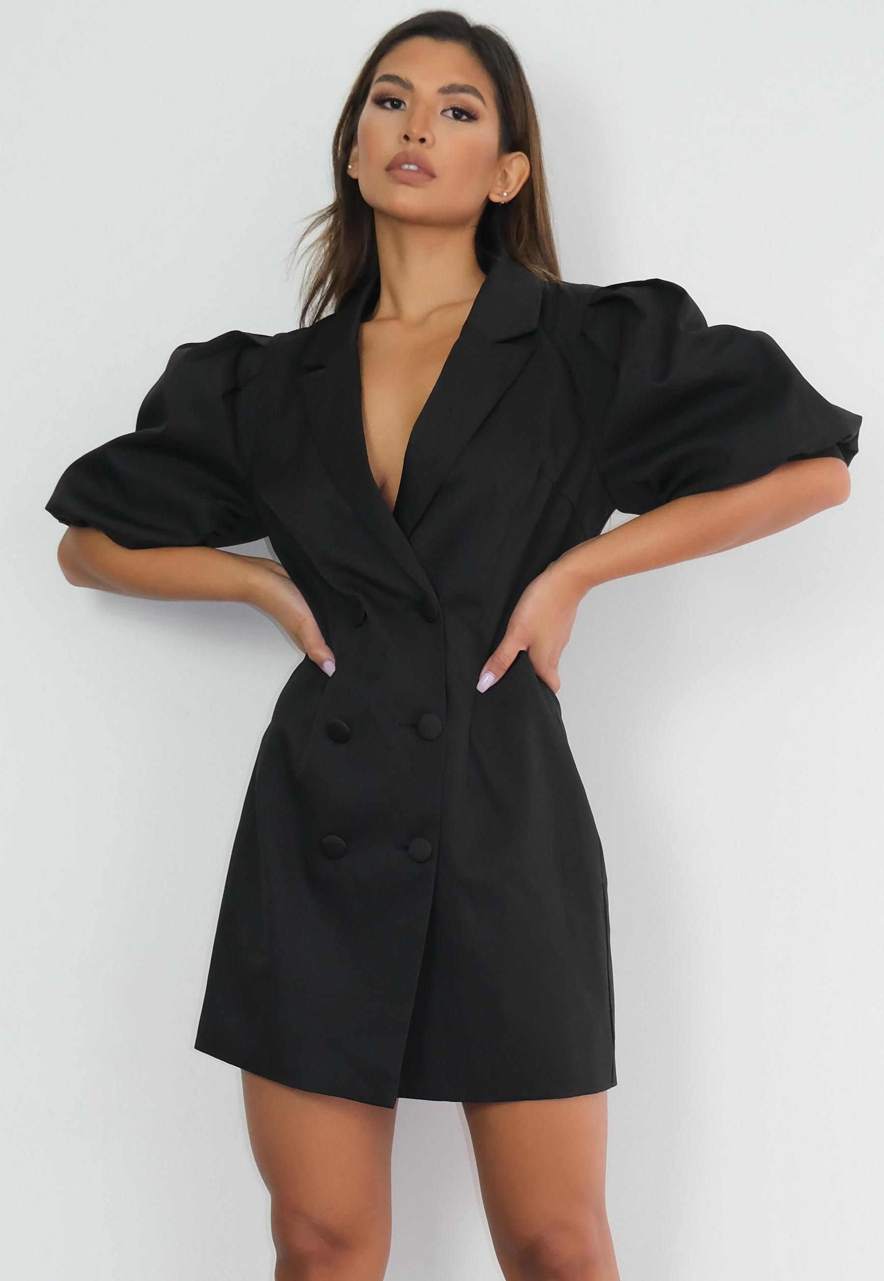 Missguided - Black Puff Sleeve Blazer Mini Dress | Missguided (US & CA)