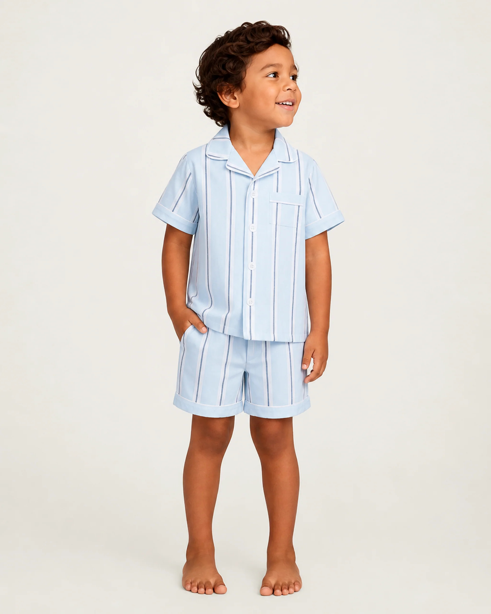 Kid's Twill Pajama Short Set in Coastal Stripe | Petite Plume