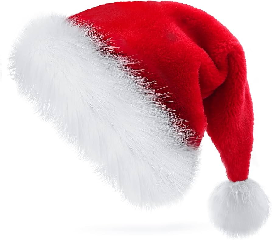 TCJJ Santa Hat, Christmas Hat Holiday for Adults Unisex Velvet Comfort Extra Thicken Xmas Hat for... | Amazon (US)