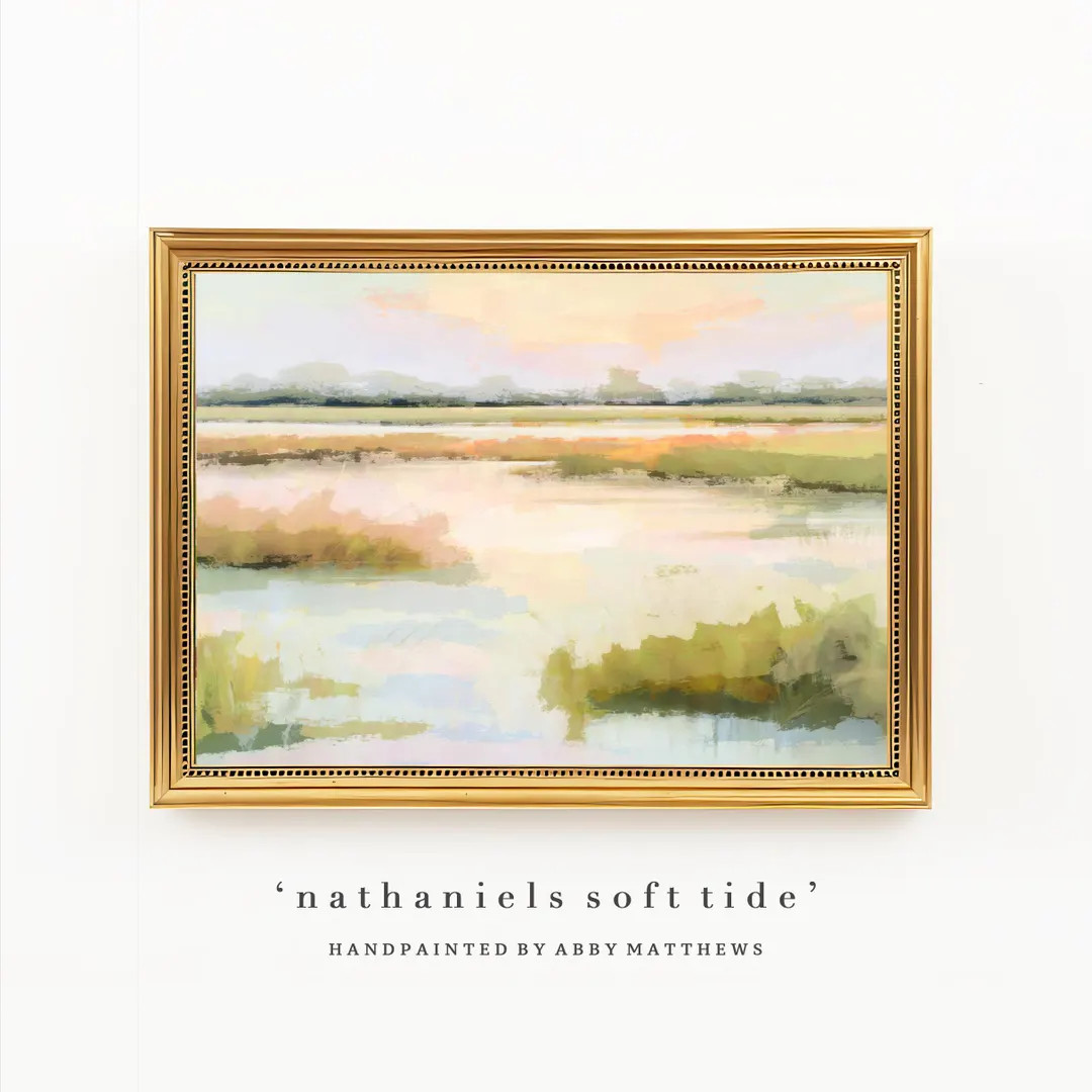 Abstract Landscape Grandmillennial Art: Modern Southern Hand Painted Oil Pastel Marsh (download) ... | Etsy (US)