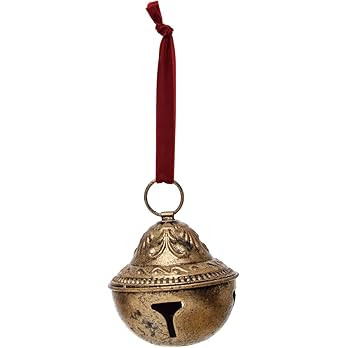 Creative Co-Op Embossed Metal Sleigh Bell with Velvet Ribbon, Gold | Amazon (US)