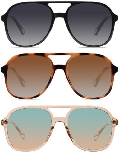 YDAOWKN Retro Square Aviator Sunglasses for Womens Mens Vintage 70s Double Bridge Sun Glasses | Amazon (US)
