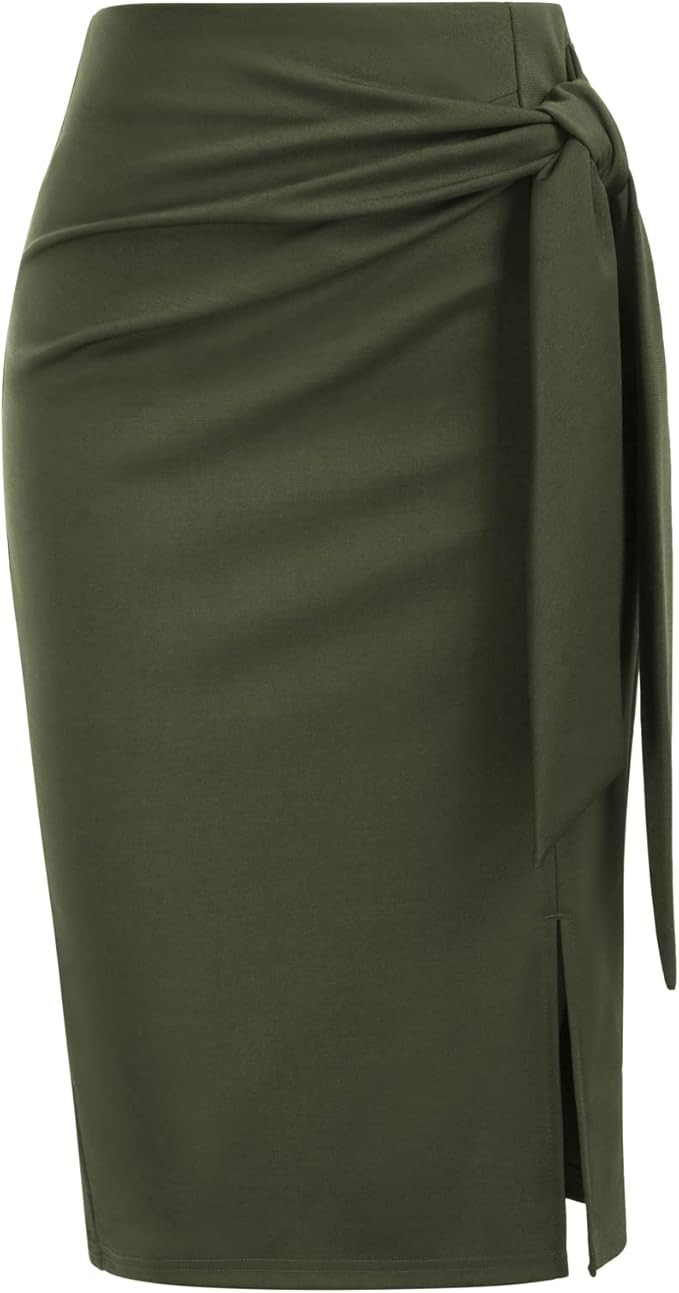 Kate Kasin Women's Skirt Elastic High Waist Bow Tie Knee Length Stretch Bodycon Pencil Skirts wit... | Amazon (US)