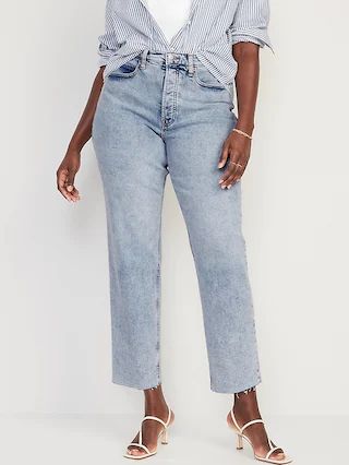 Extra High-Waisted Button-Fly Sky-Hi Straight Raw-Hem Jeans for Women | Old Navy (US)