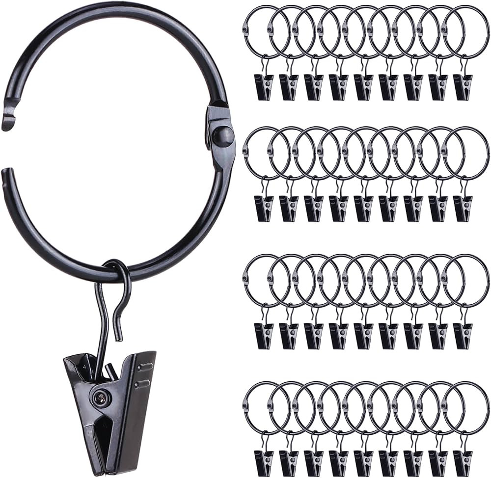 36 Pack Openable Metal Curtain Rings with Clips, 1.22 Inch Interior Diameter, Fits Up to 1" Rod, ... | Amazon (US)