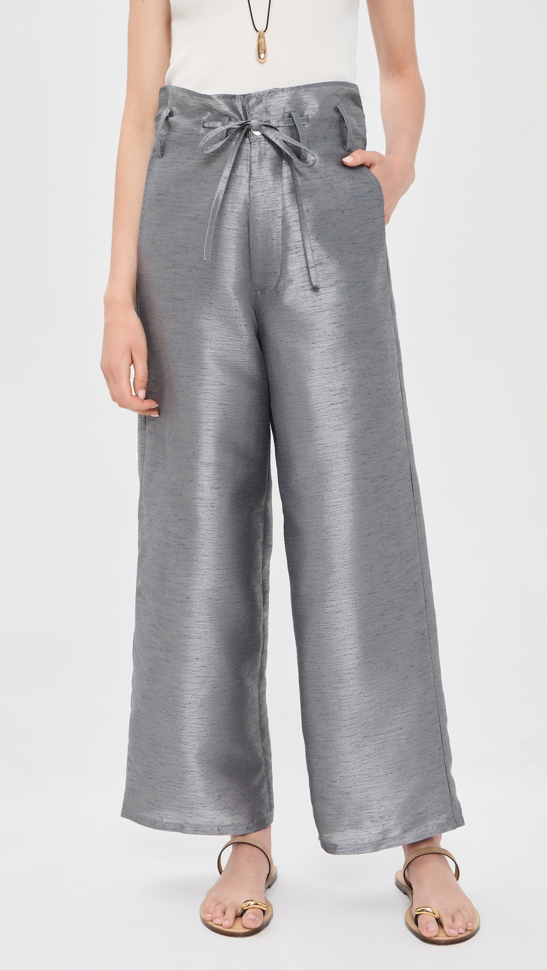 Chan Luu Techno Dupion Straight Leg Pants Steel 1 | Shopbop