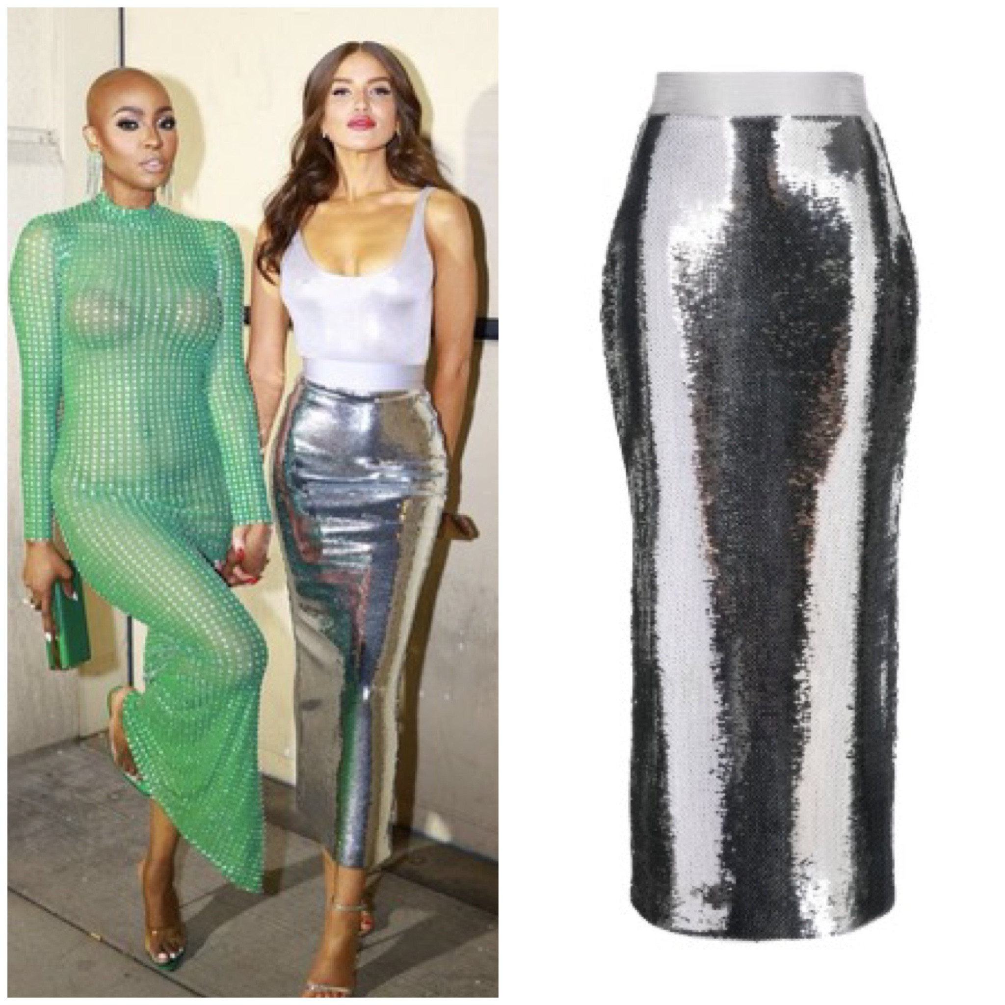 Brynn Whitfield’s Silver Sequin Skirt (similar dress to Guerdy Abraira’s linked) 📸 + skirt info = @brynnwhitfield