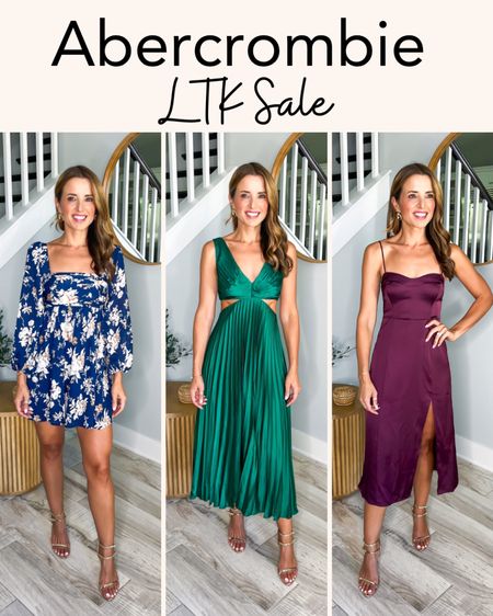 Wedding guest dress. Fall wedding guest dress. Fall dresses. Cocktail dresses. Floral dress. Pleated dress. Rehearsal dinner dress. Party dresses. 

Wearing XXSP in left and right. I sized up to XSP in middle but bust is a little big. I’d stick with your normal size in that, unless you have a larger bust. 

#LTKwedding #LTKparties #LTKtravel