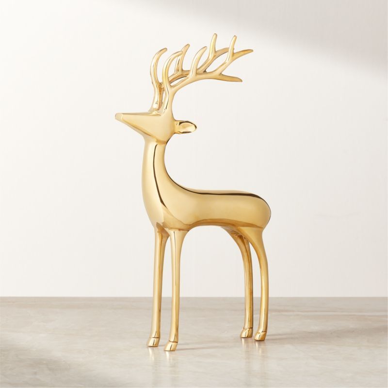 Large Brass Holiday Reindeer Decoration 12" + Reviews | CB2 | CB2