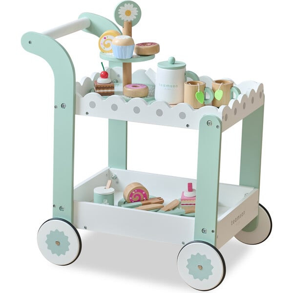 Afternoon Sip Wood Dessert Cart with 21 Pieces & Rotatable Wheels | Maisonette