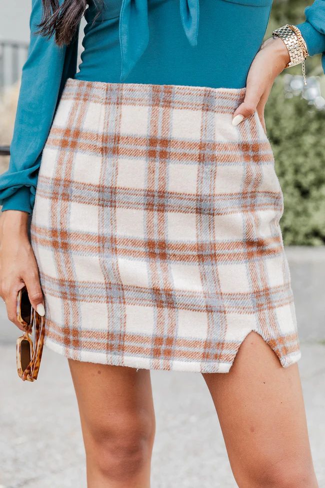 Be Here Forever Beige Plaid Skirt FINAL SALE | Pink Lily