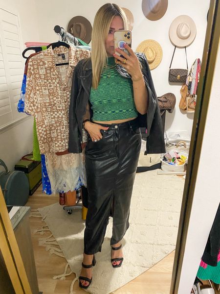Date night with my honey 🍯 and friends in the pouring SD rain 🌧️ This  leather skirt runs large. I’d recommend sizing down one size. This top is part of a cute set but looks great on its own! And of course i added my favorite leather jacket! 

#LTKSeasonal #LTKover40 #LTKstyletip