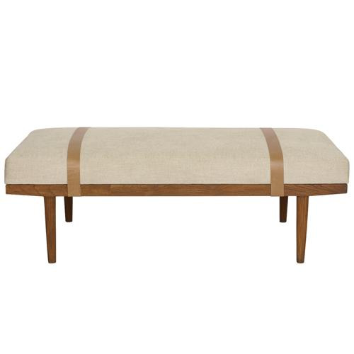 Lemery Coastal Beach Beige Performance Brown Teak Wood Bench | Kathy Kuo Home