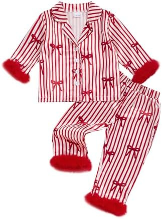FULA-bao Baby Girls Boys Silk Christmas Pajamas Set Santa Claus Bows Satin Pj Sets Long Sleeve Bu... | Amazon (US)