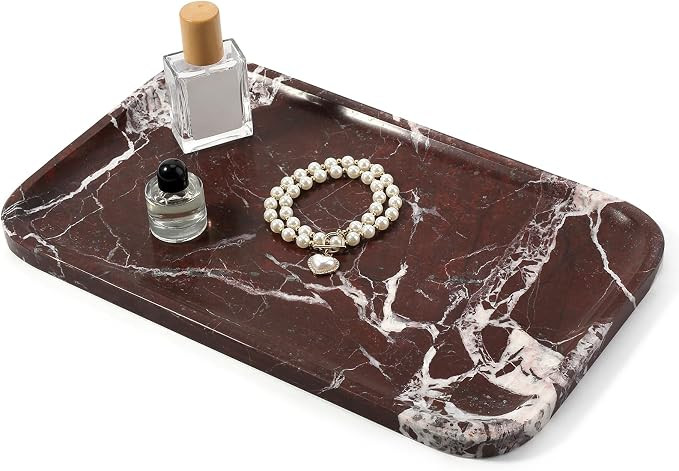 Marble Vanity Tray, Large Stone Bathroom Tray for Countertop, 14'' Rose Red Genuine Marble Decora... | Amazon (US)