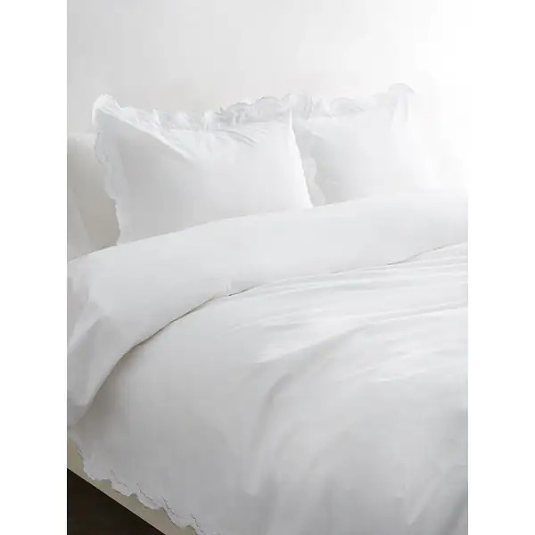 Embroidered Percale Crisp Cotton Double Scallopier Duvet Set and Sham | Bed Bath & Beyond