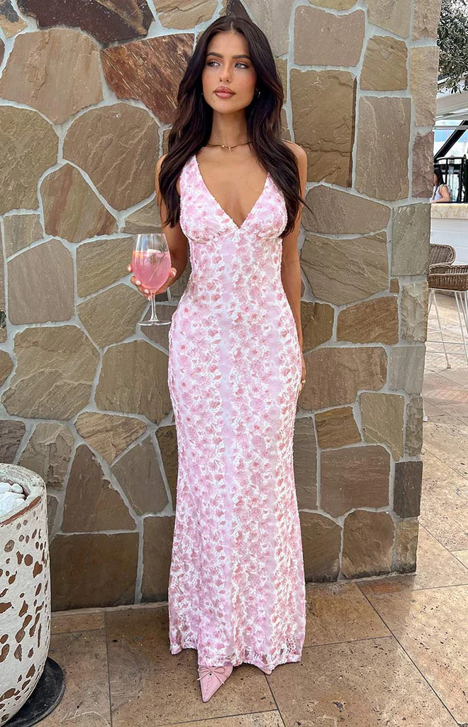 Farida Pink Lace Maxi Dress | Beginning Boutique (US)