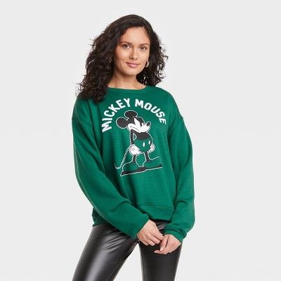 Women's Disney Angry Mickey Graphic Sweatshirt - Dark Green | Target