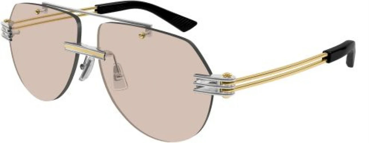 Bottega Veneta BV1342S Sunglasses 002 - Silver/Gold - Brown Unisex Aviator | Designer Optics