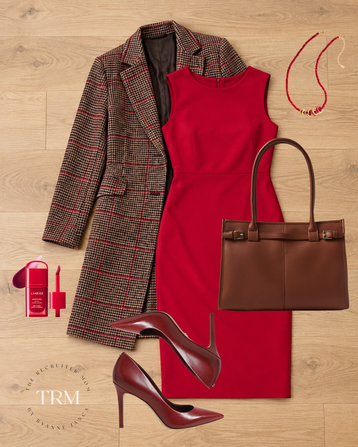 Red sheath dress + plaid coat ❤️ Such a classic, polished look for work or holiday events! Burgundy pumps and a structured leather tote make it feel so timeless ✨

Sizing: Dress | Coat | Heels 

 #LTKover40 #LTKstyletip #LTKmidsize #LTKworkwear
