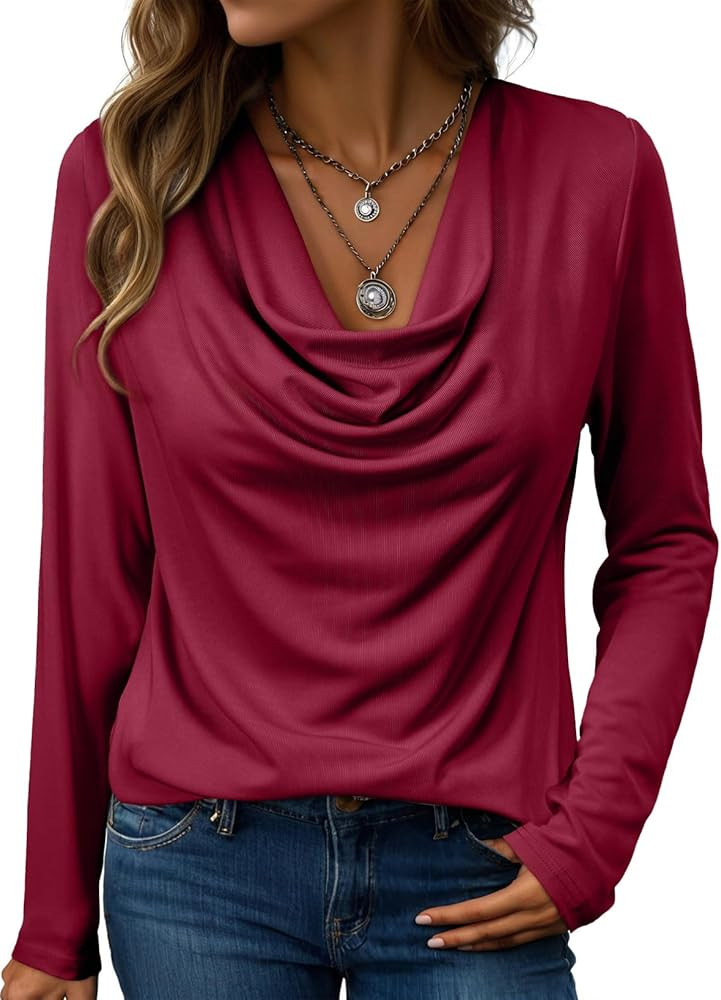 EVALESS Womens Tops Trendy 2025 Fall Cowl Neck Shirts Long Sleeve Teacher Clothes Office Business... | Amazon (US)