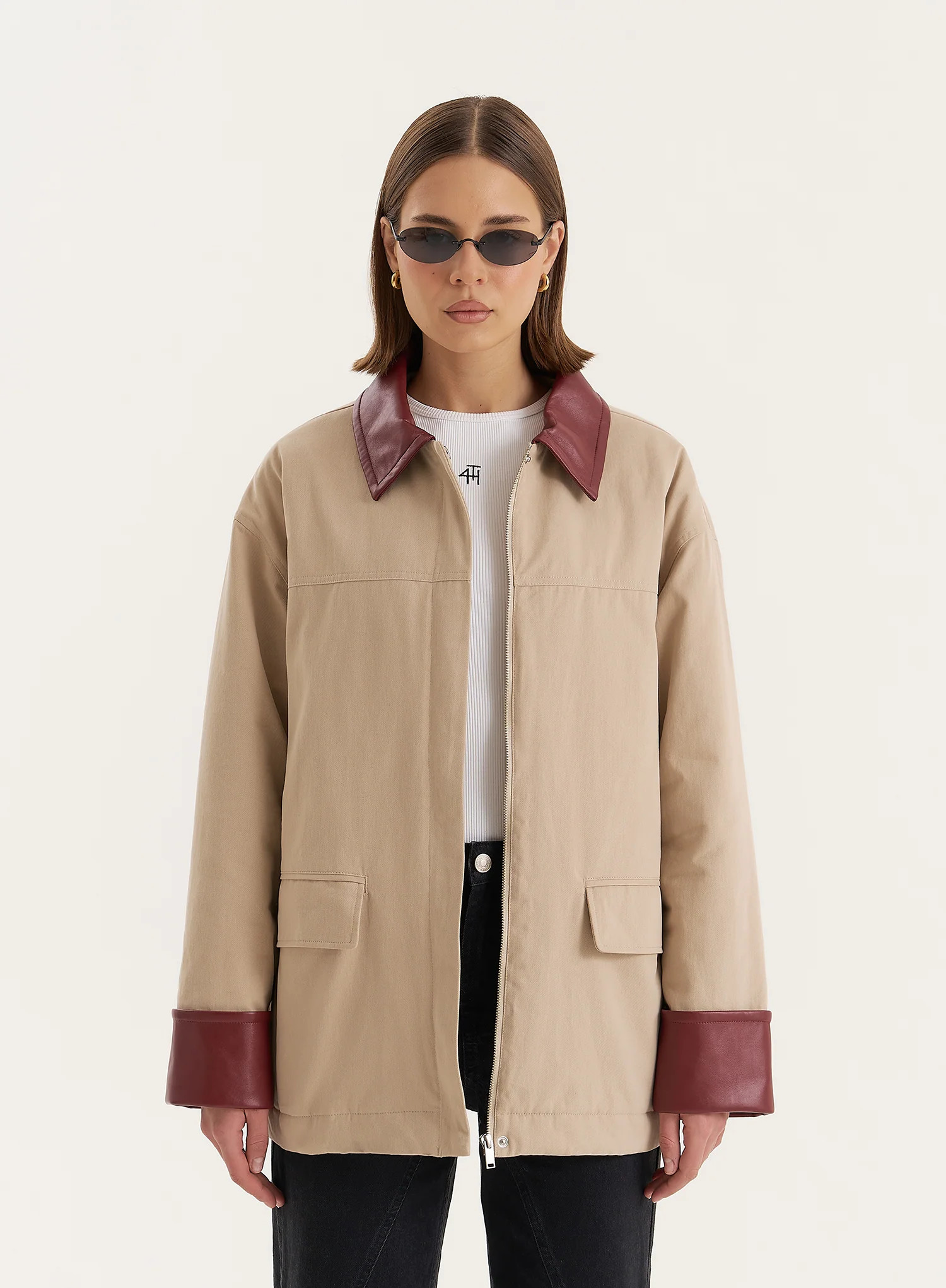 Beige Contrast Collar Barn Jacket- Jackson | 4th & Reckless