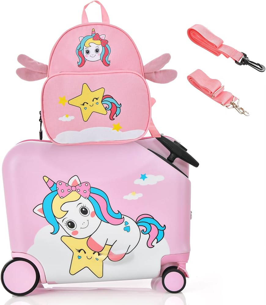 HONEY JOY Kids Luggage, 12” Children Travel & 18” Hard Shell Carry-on, Anti-Lost Adjustable S... | Amazon (US)