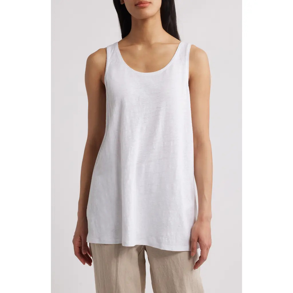 Eileen Fisher Organic Linen Tank in White at Nordstrom, Size Xx-Small | Nordstrom