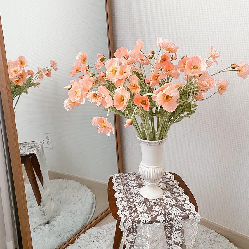 Kamang Artificial Poppy Silk Flowers (3 Stems) for Home Decor and Wedding. Faux Poppy Flowers. Artif | Amazon (US)