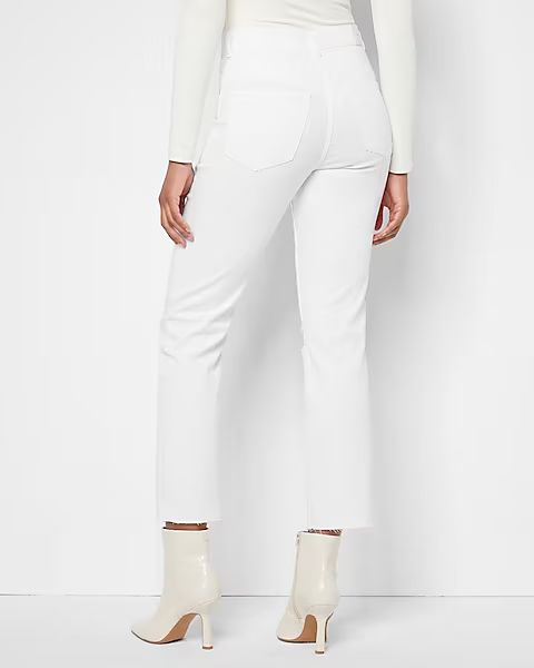 High Waisted White Ripped Straight Ankle Jeans | Express